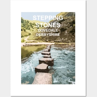 Stepping Stones Dovedale Derbyshire Peak District. Travel location poster Posters and Art